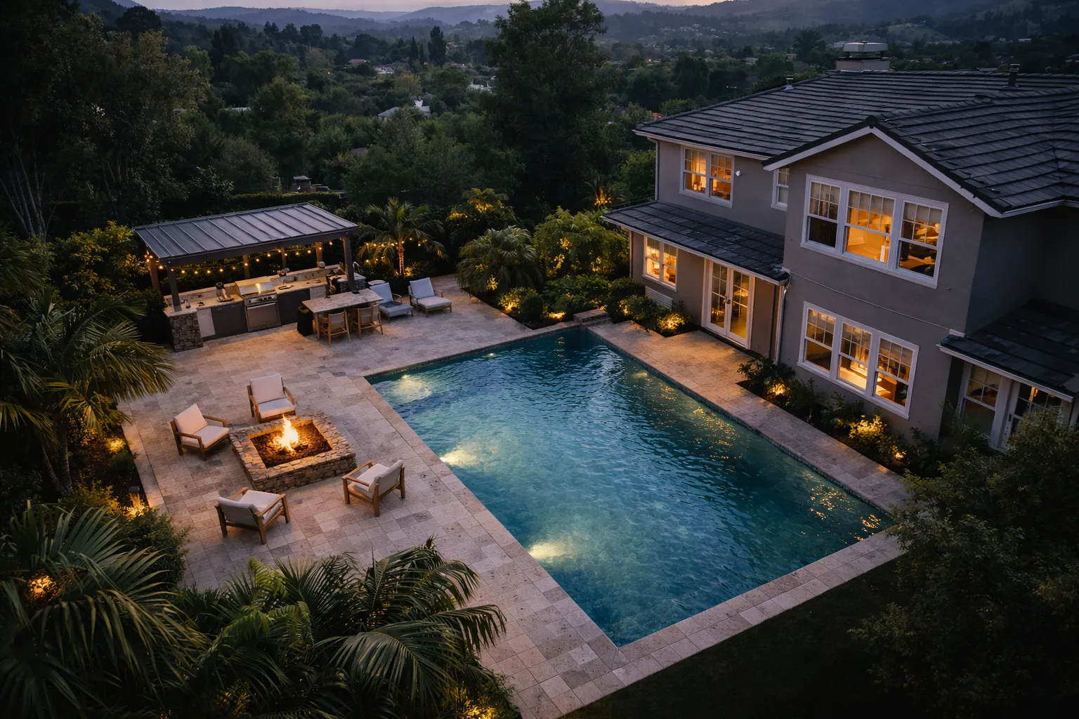 Luxury lakefront estate with custom driveway
